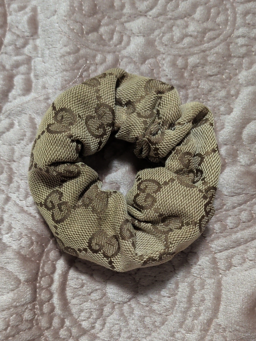 Authentic GG Brown Monogram Canvas Hair Scrunchie